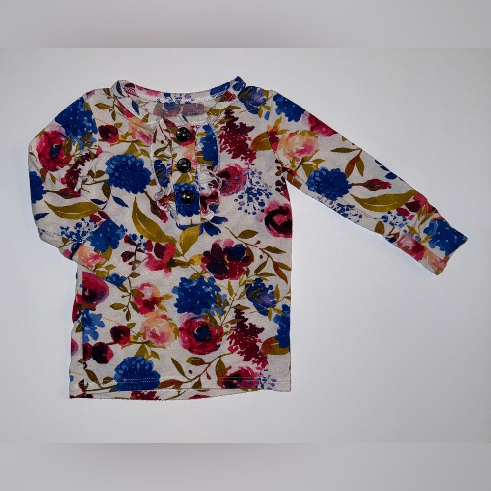 Gigi and Max 12M Floral Bamboo Blouse Ruffle Button Top GUC